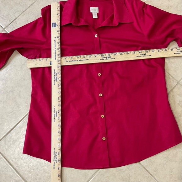 Chico’s No Iron Red Button up long sleeve Shirt Size 2 L/12 Women’s - Picture 9 of 11